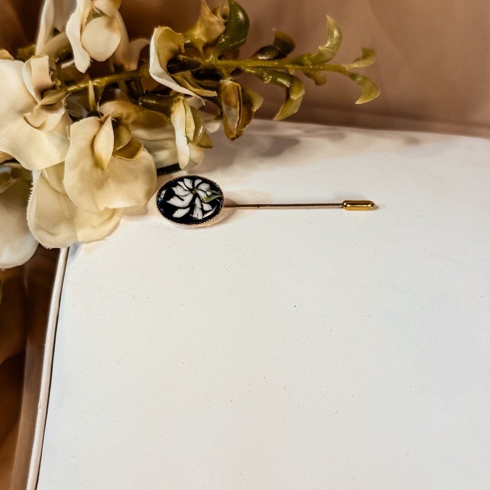 Gold tone Stick Pin Brooch with Black Accent Stone